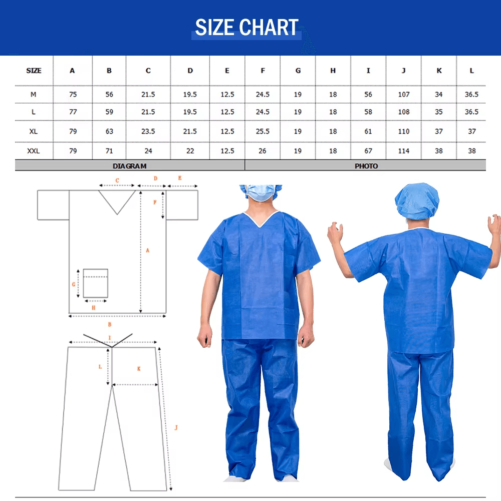 Non Woven Disposable Scrub Suit Size Chart